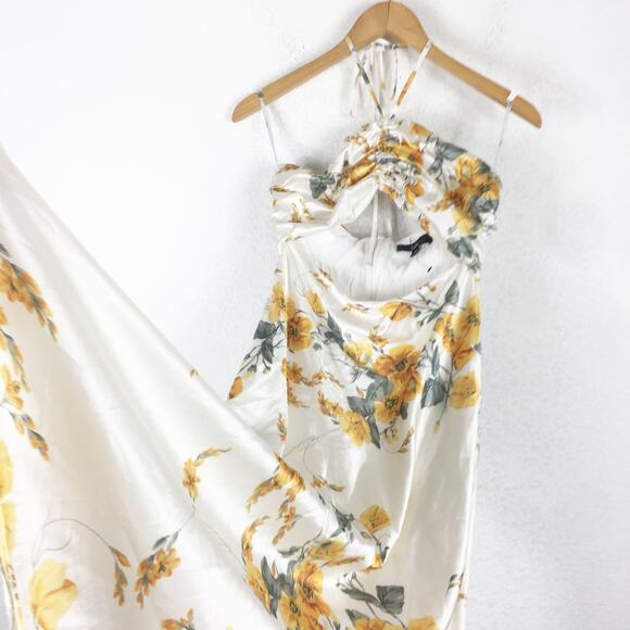 Lulus Unforgettable Moments Ivory Floral Cutout Halter Midi Dress XS Cocktail - Picture 11 of 14